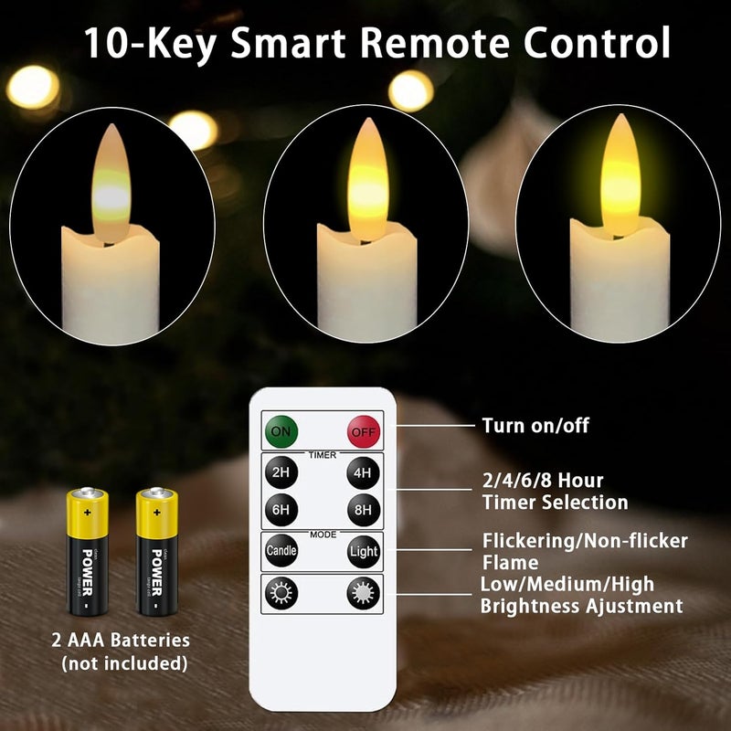 KSWING Upgraded Real Wax LED Flameless Taper Candles with Remote, 6 PCS White Candlesticks Battery Operated 3D Flickering - 9.6" Long Realistic Fake Candle Sticks for Home/Wedding/Fireplace Xmas Decor - Image 4